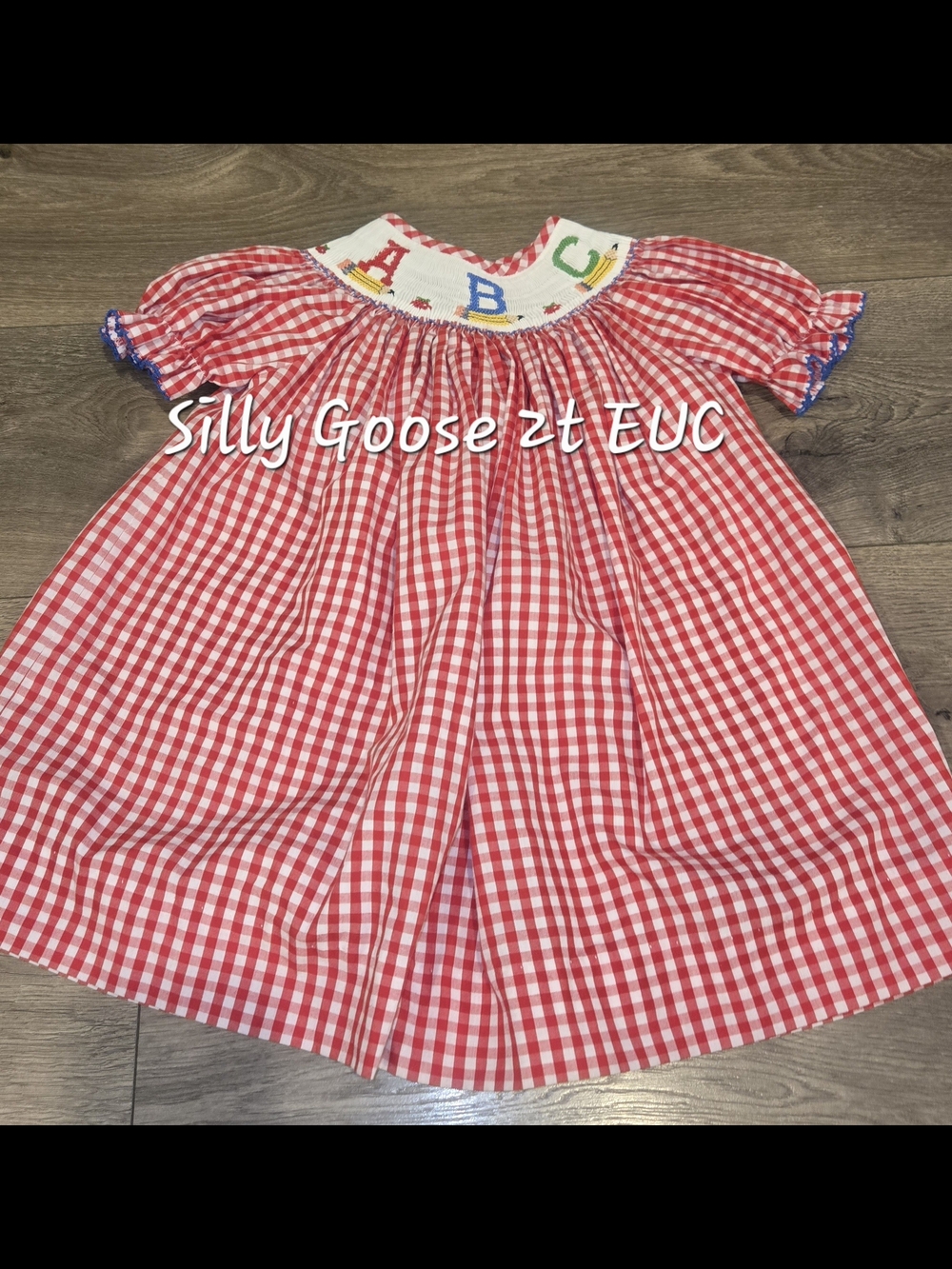 Silly Goose Red Gingham Smocked ABC Girls Dress